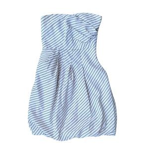 Zara Strapless Brown White Striped Ruched Mini Cocktail Beautiful Dress EUC S